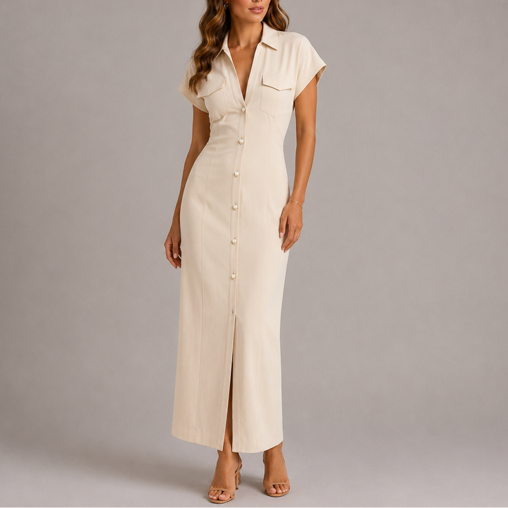 Women’s Tailored Denim Midi Dress with Side Zip Closure 2