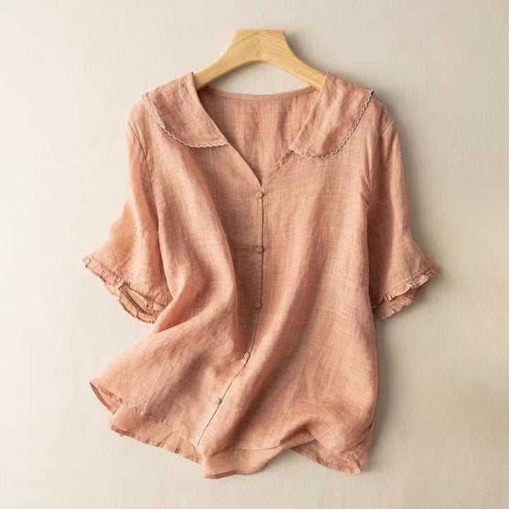 Women’s Textured Blouse Relaxed Fit Scalloped Collar Design 0