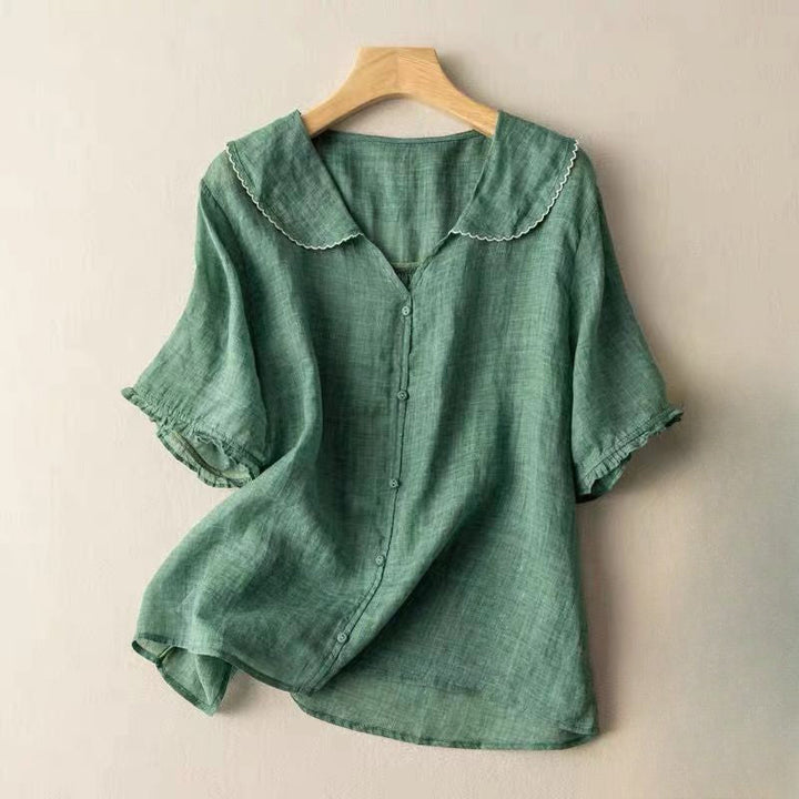 Women’s Textured Blouse Relaxed Fit Scalloped Collar Design 1