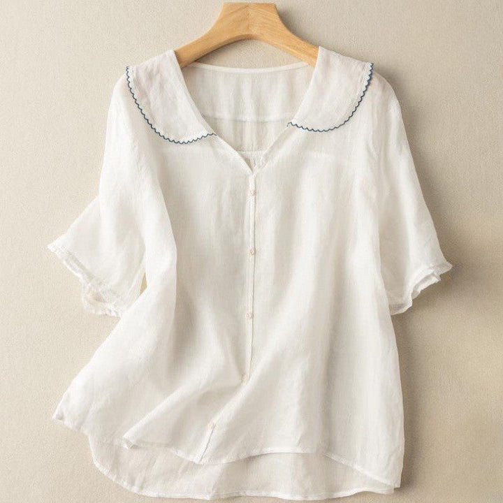 Women’s Textured Blouse Relaxed Fit Scalloped Collar Design 4
