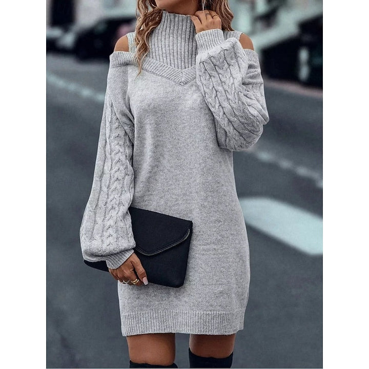 Women’s Turtleneck Sweater Dress with Cold-Shoulder Detail 5