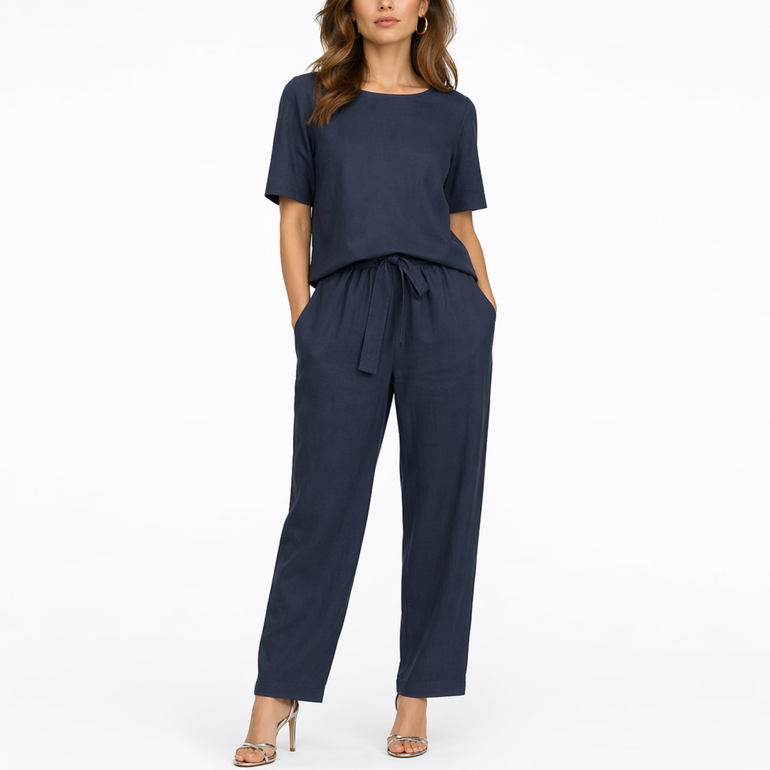 Women’s Two-Piece Set Short-Sleeve Top and Trousers Comfortable Fit 1