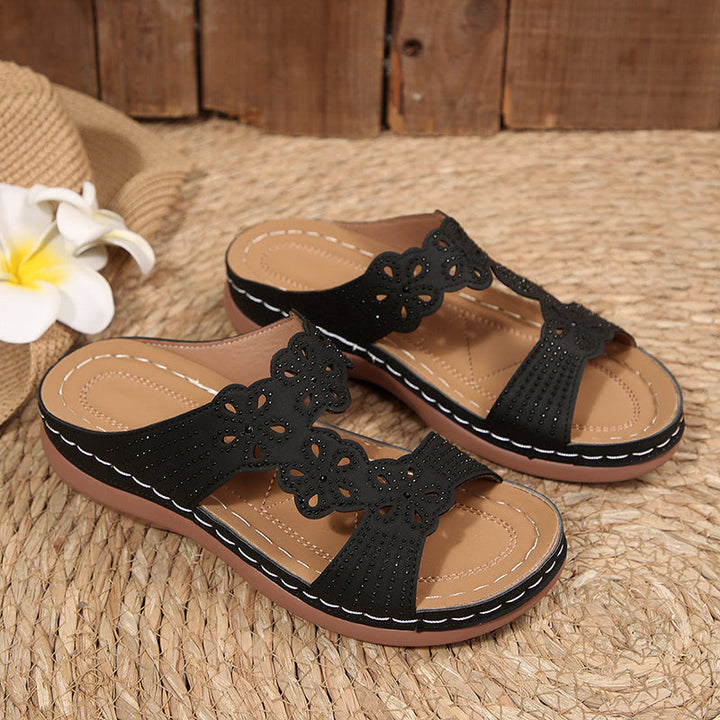 Women’s Wedge Sandals Peep-Toe Design with Rhinestone Accents 6