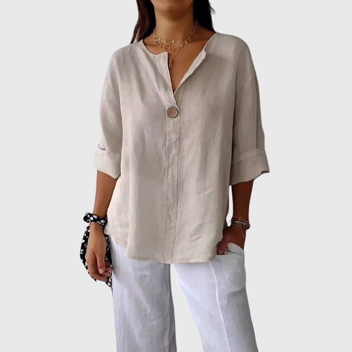 Women’s White Blouse Elegant V-Neck Relaxed Fit 0