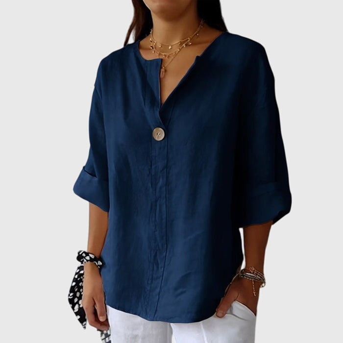 Women’s White Blouse Elegant V-Neck Relaxed Fit 1