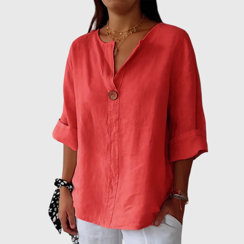 Women’s White Blouse Elegant V-Neck Relaxed Fit 2