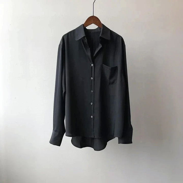 Women’s White Button-Front Blouse Relaxed Fit with Chest Pocket 2