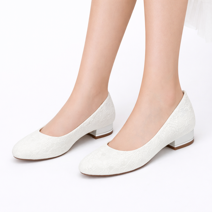 Women’s White Lace Flat Bridal Shoes Elegant Round Toe Design 10