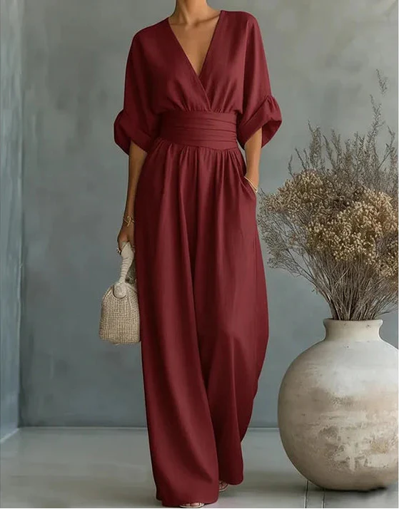 Women’s Wide-Leg Jumpsuit Elegant Wrap-Style Design 7