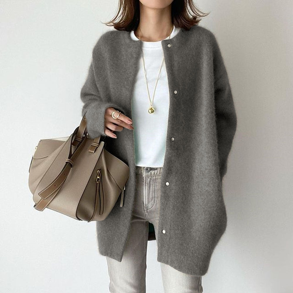 Women’s Wool Cardigan Cozy Relaxed Fit with Suede Accents 3