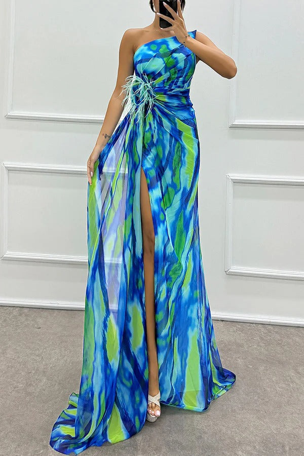 Audrey | Women’s One Shoulder Slit Maxi Dress
